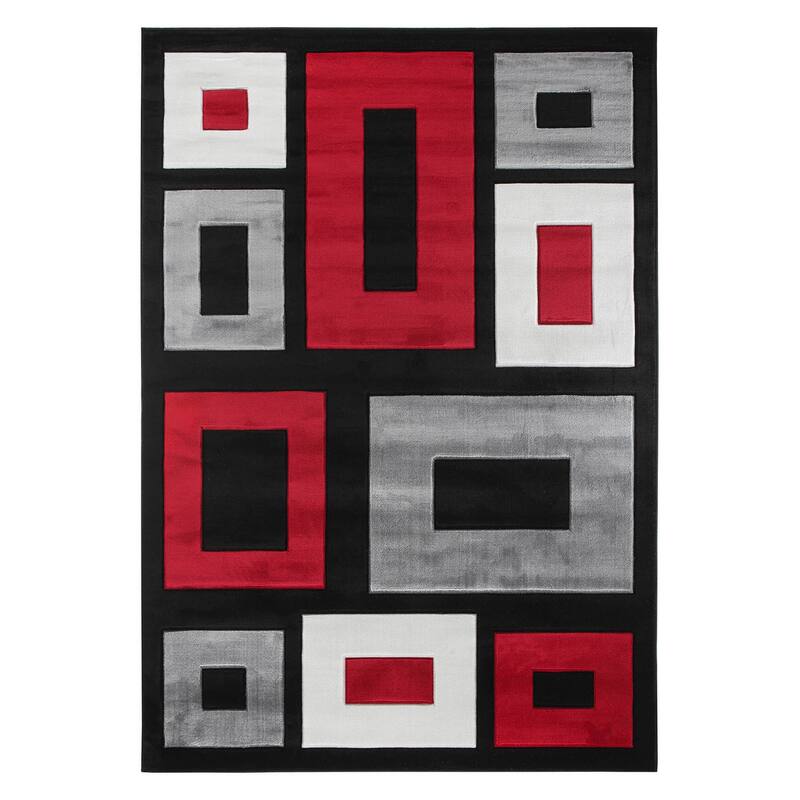 Miglena Black/Red Polypropylene Area Rug