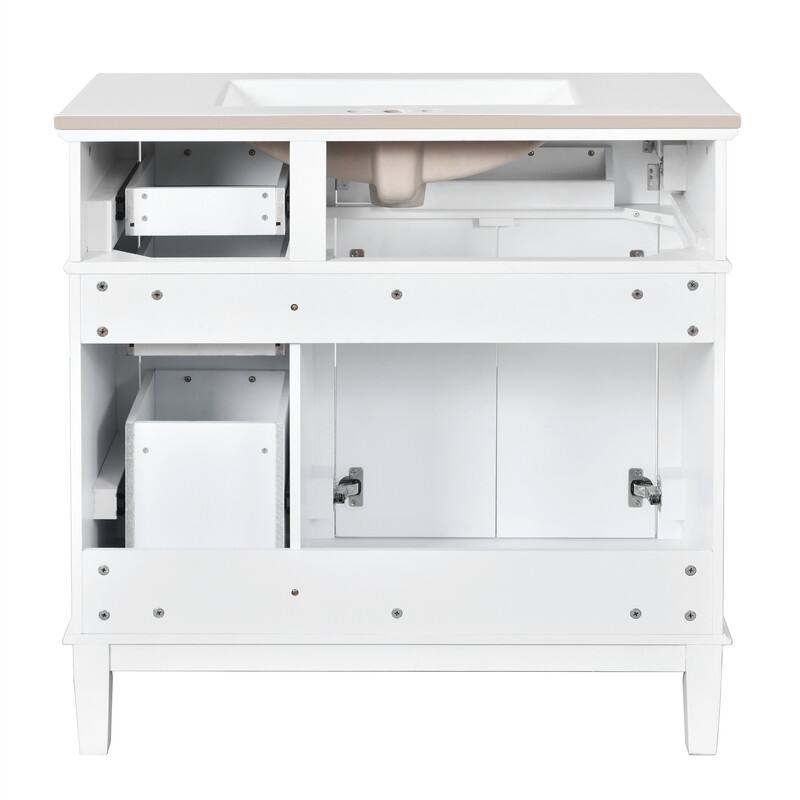 36" Bathroom Vanity with Ceramic Sink, Freestanding Bathroom Vanity Cabinet with 2 Soft Close Doors and 4 Storage Drawers