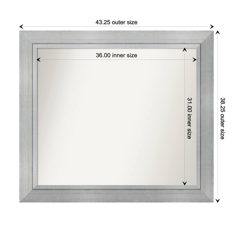 Romano Silver Framed Non-Beveled Custom Wall Mirror, Bathroom Vanity Mirror - Outer Size: 43.25 x 38.25