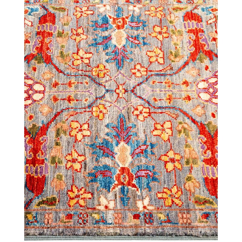 One of a Kind Hand Knotted Traditional Tribal Traditional Area Rug - 4' 10" X 2' 0"