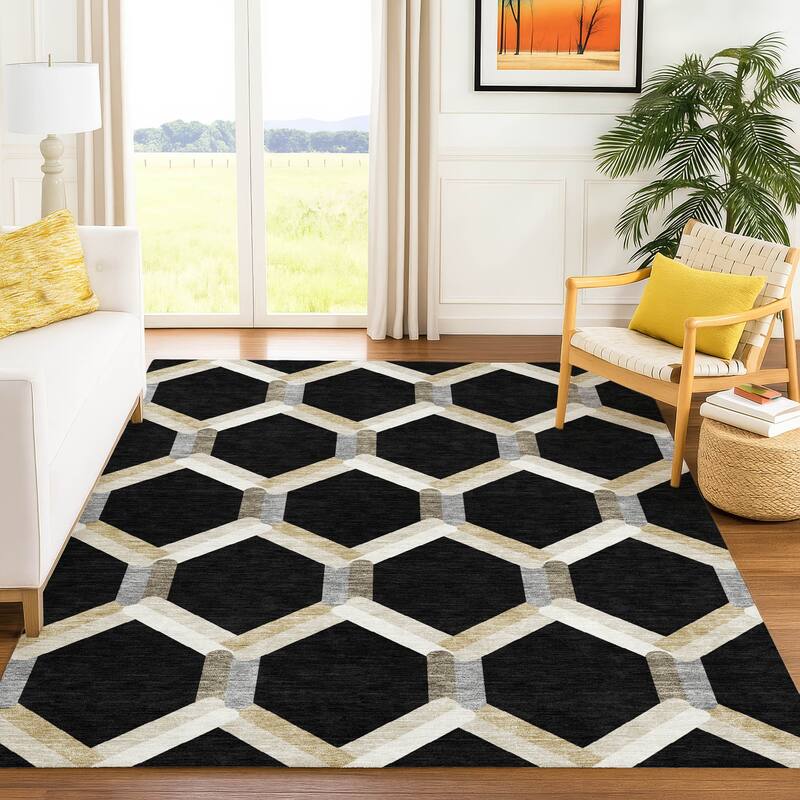 Machine Washable Indoor/ Outdoor Modern Trellis Chantille Rug