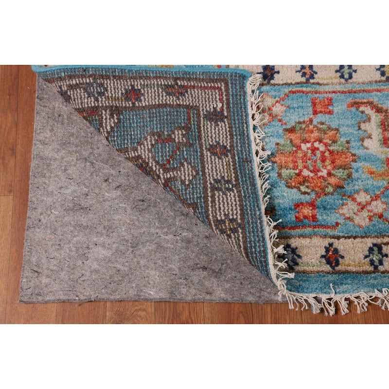 All-Over Blue Oushak Oriental Area Rug Handmade Floral Wool Carpet - 9'1"x 11'11"