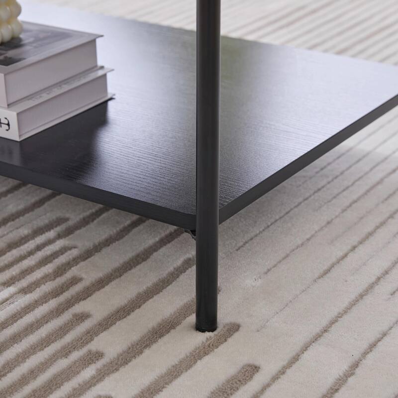 ​Upholstered Storage Ottoman - Open Shelf & Faux Fur Top