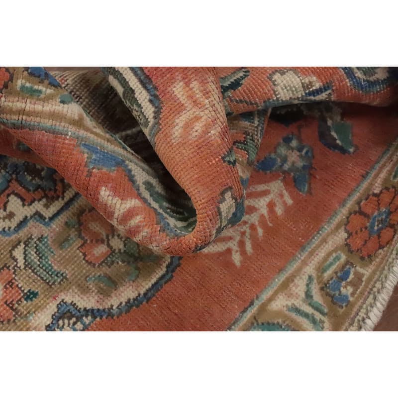 Hand Knotted Oriental 100% Wool Carpet Traditional Floral Oranges & Rust Tabriz Runner Rug - 9' 11'' X 2' 6''