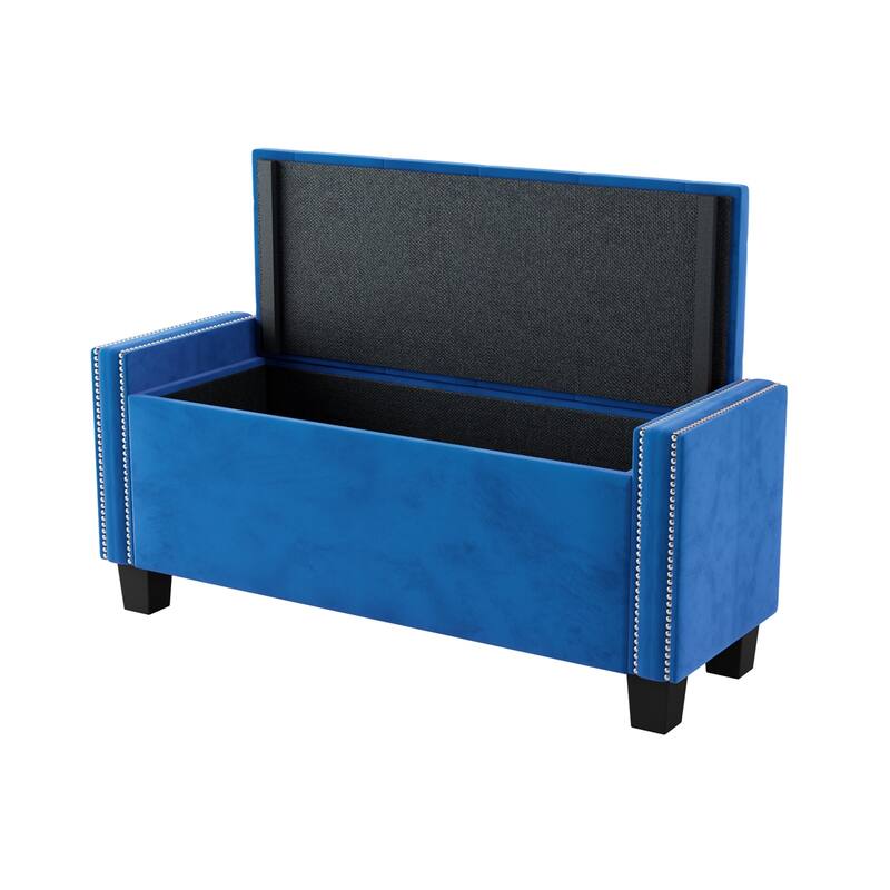 Upholstered Velvet Storage Ottoman Bench, Tufted Foot Rest Stool