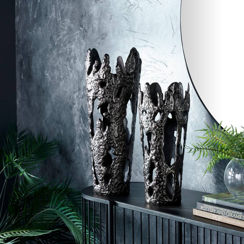 Aluminum Contemporary Vases 20 x 7 x 6 (Set of 2) - Black