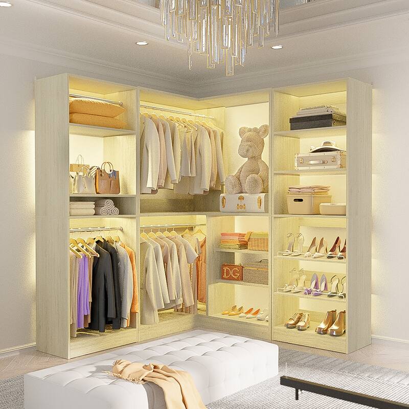 Cimly Set of 3 Large Corner Closet System, Space-saving Closet Organizer with Hanging Rods, Adjustable Shoe Rack and Shelves
