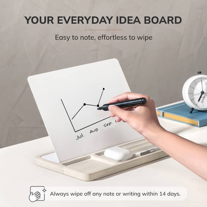 Jani Wooden Desk Organizer with Magnetic Whiteboard - Solid Wood, Hidden Storage & Anti-Skid Base for Home, Office & Workspaces