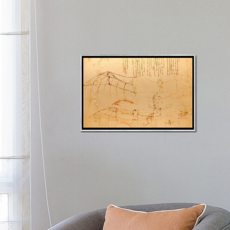 iCanvas "Drawing of Flying Machine with Beating Wings" by Leonardo da Vinci Framed
