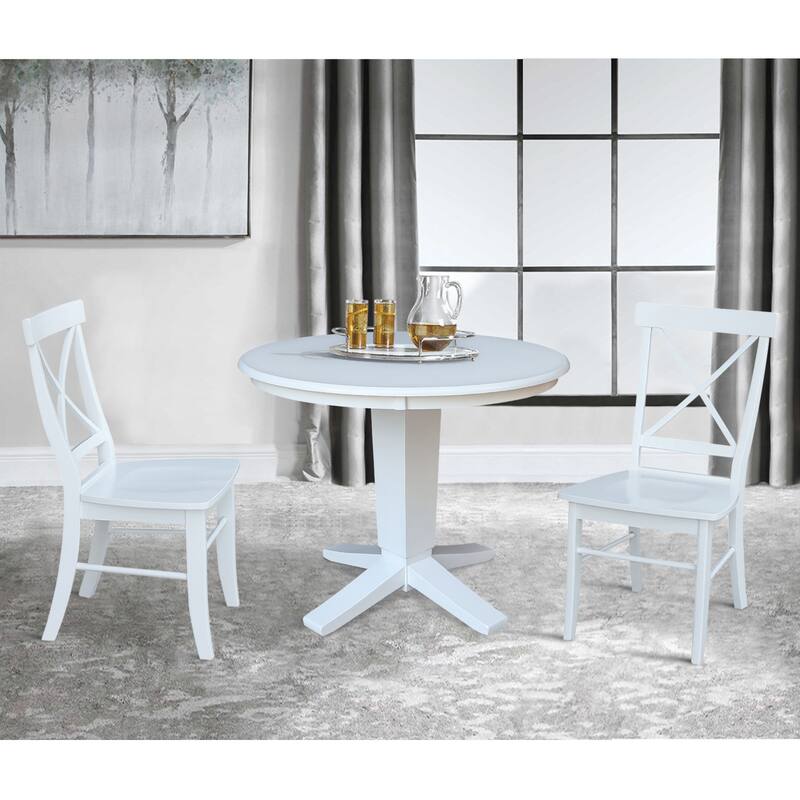 36 in Solid Wood Round Top Pedestal Dining Table with Dining Chairs in White