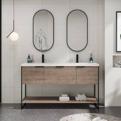 BNK Freestanding Bathroom Vanity with Sink in 60 Inch,Soft Close Door and Drawer,Modern Bathroom Cabinet with 1 Shelf