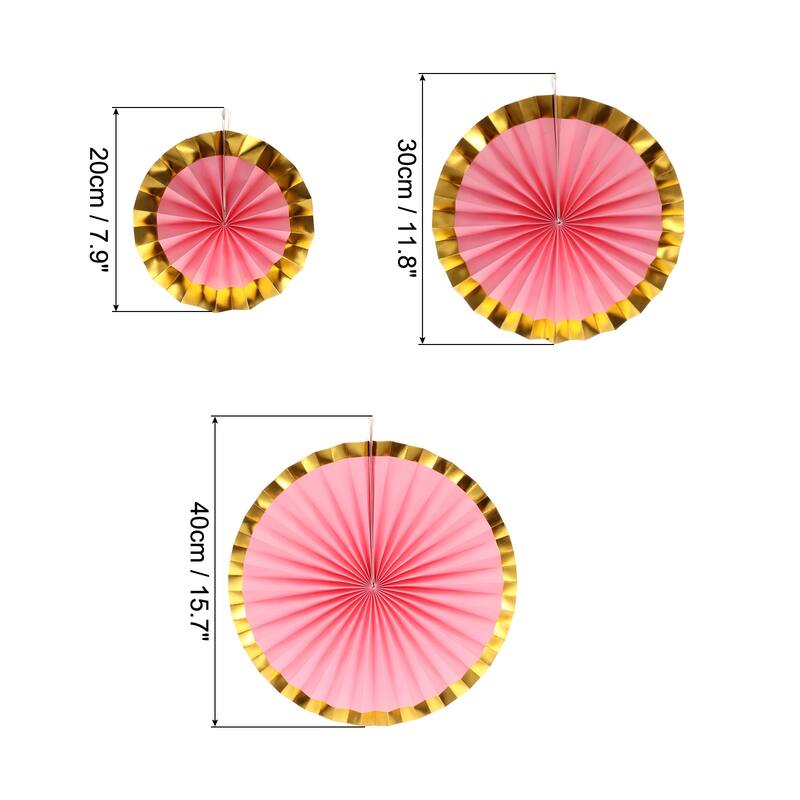 Hanging Paper Fans Set Paper Decorations for Party Birthday 6pcs - Pink Gold