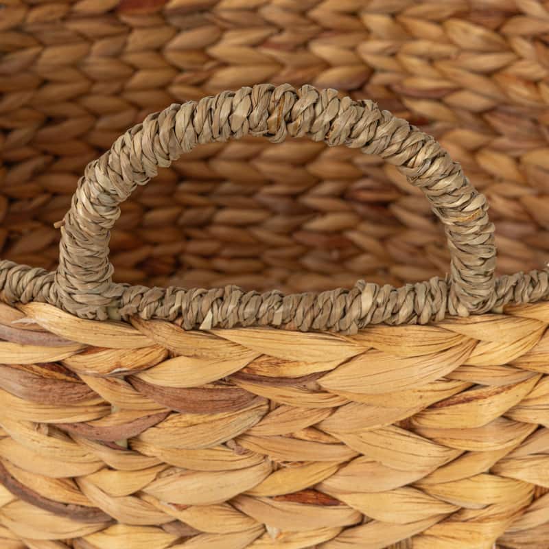 Household Essentials Handwoven Water Hyacinth and Seagrass Basket with Handles - 15.8"L x 15.8"W x 7.9"H