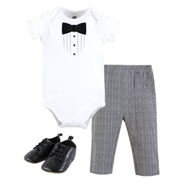slide 1 of 1, Hudson Baby Infant Boy Cotton Bodysuit, Pant and Shoe Set, Tweed Tux 0-3 Months - Tweed Tux