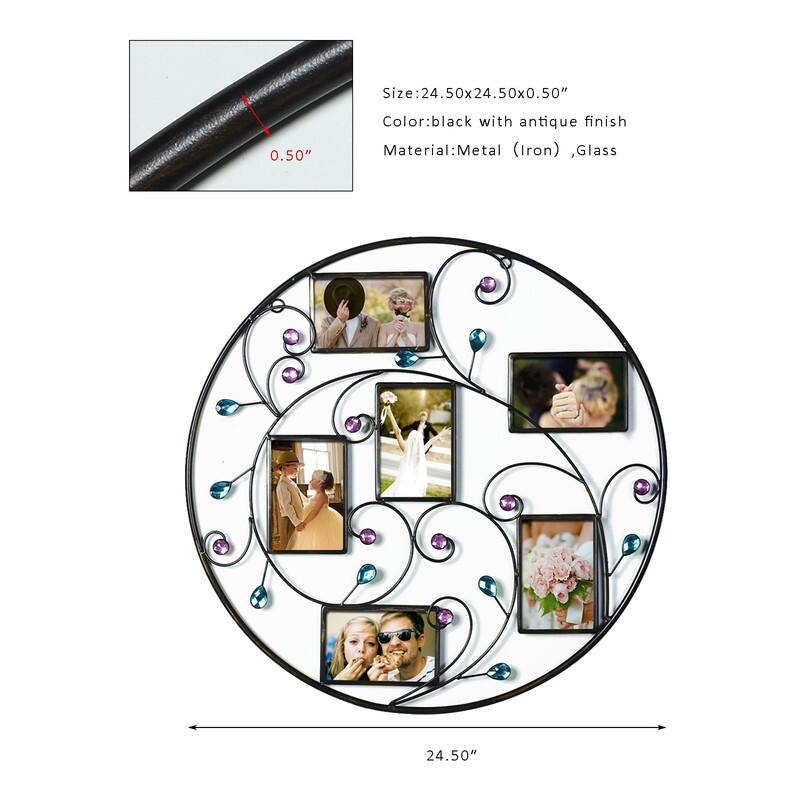 Adeco Brown Black Decorative 6-opening Collage Bronze Iron Metal Wall Hanging Scroll Picture Photo Frame