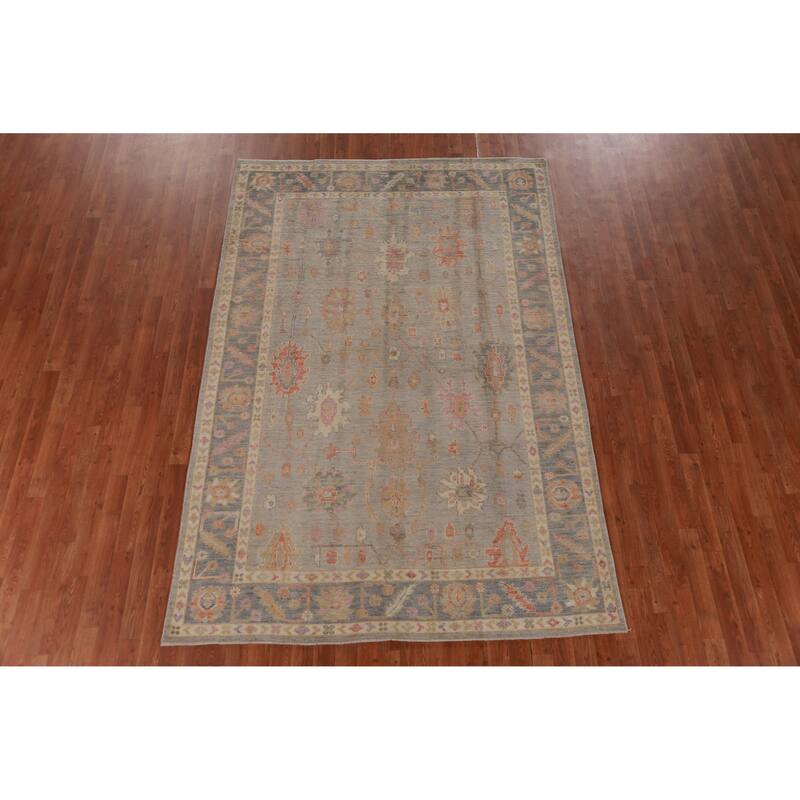 Hand Knotted Oriental 100% Wool Carpet Transitional All-Over Greys & Charcoal Oushak Area Rug - 8' 10'' X 5' 10''