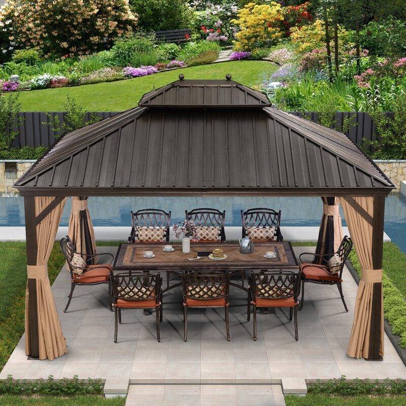 PURPLE LEAF Outdoor Gazebo Aluminum Frame Galvanized Steel Hardtop Gazebo - 10' x 13' - Beige