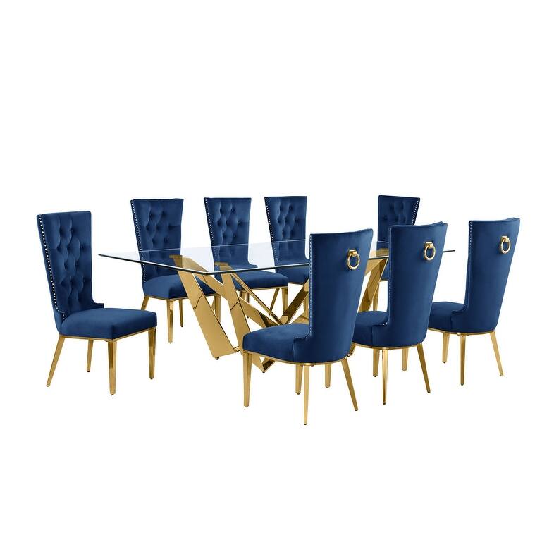 Best Quality Furniture D402/3-SC330-7 Dining Set with 94" 15mm Glass with Bevel