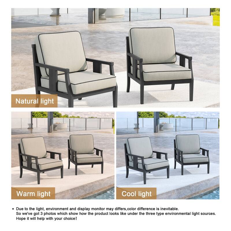 Set of 2 Outdoor Teak Wood Armchairs with Cushions, Patio Club Chairs