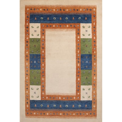 Tribal Geometric Gabbeh Area Rug Modern Hand-Tufted Wool Carpet - 5'3" x 7'7"