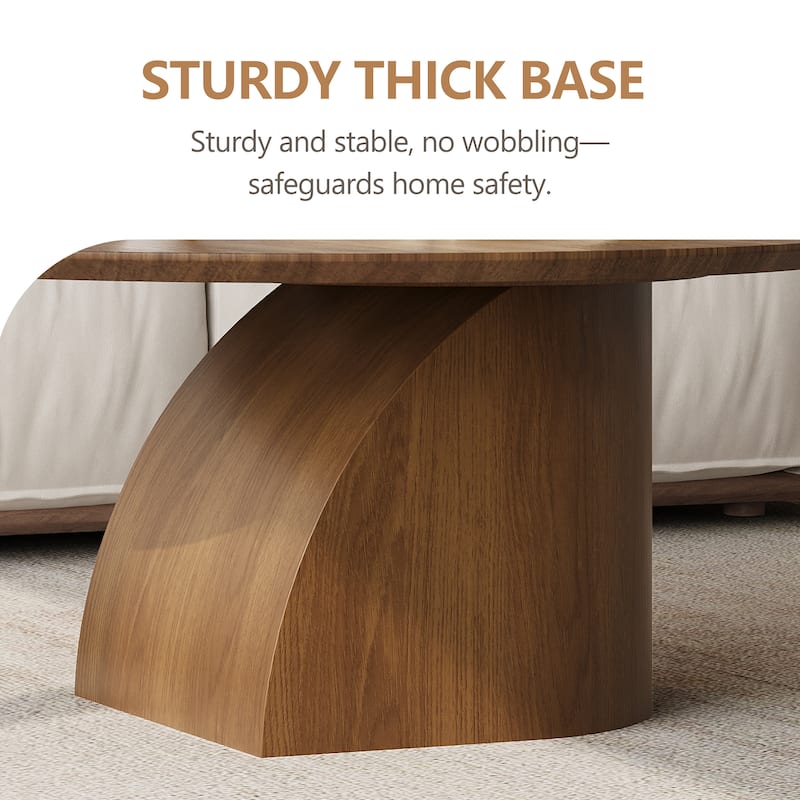 35.4" Mid-Century Modern Round Coffee Table-Solid Wood Veneer,Sturdy Curved Base