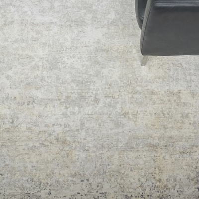 EXQUISITE RUGS Fine Pure Silk Hand-knotted Silk Silver/Ivory Area Rug.