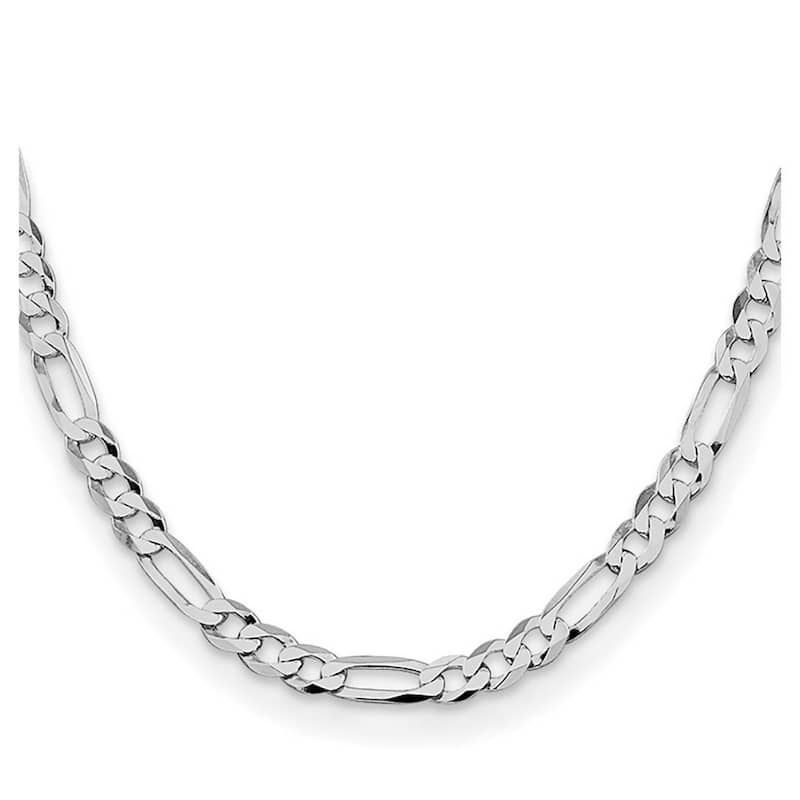 Curata 925 Sterling Silver Rhodium Plated 7.5mm Lightweight Flat Figaro Chain Necklace