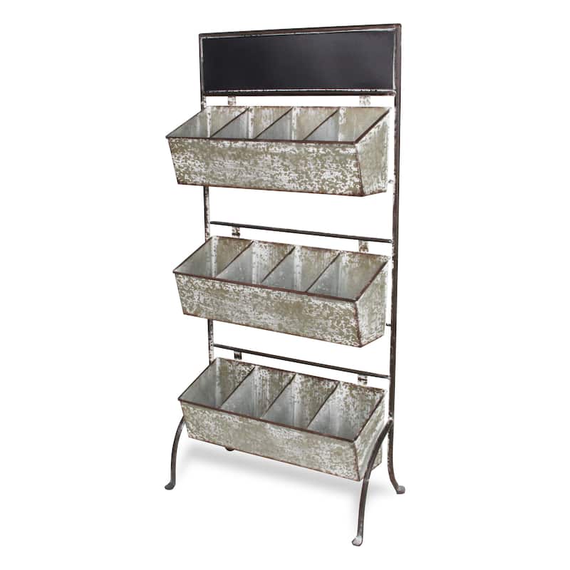 Gray Galvanized Metal 12 Slot Planter Stand with Chalk Headboard