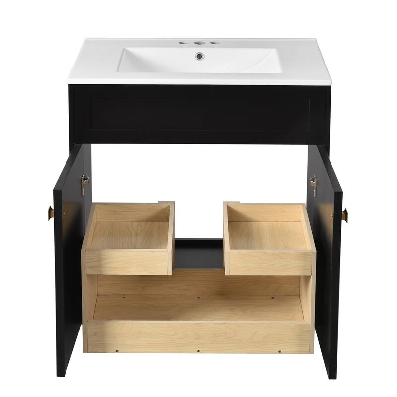 Roomfitters 60 Inch Bathroom Vanity with Ceramic Sink, Freestanding Storage Cabinet with Gold Handles & Soft Close Doors