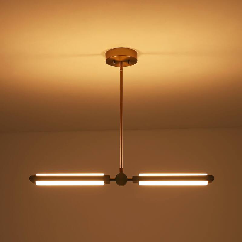 2-Light Modern Linear Dimmable Integrated LED 3000K Warm Light Kitchen Island Pendant Light