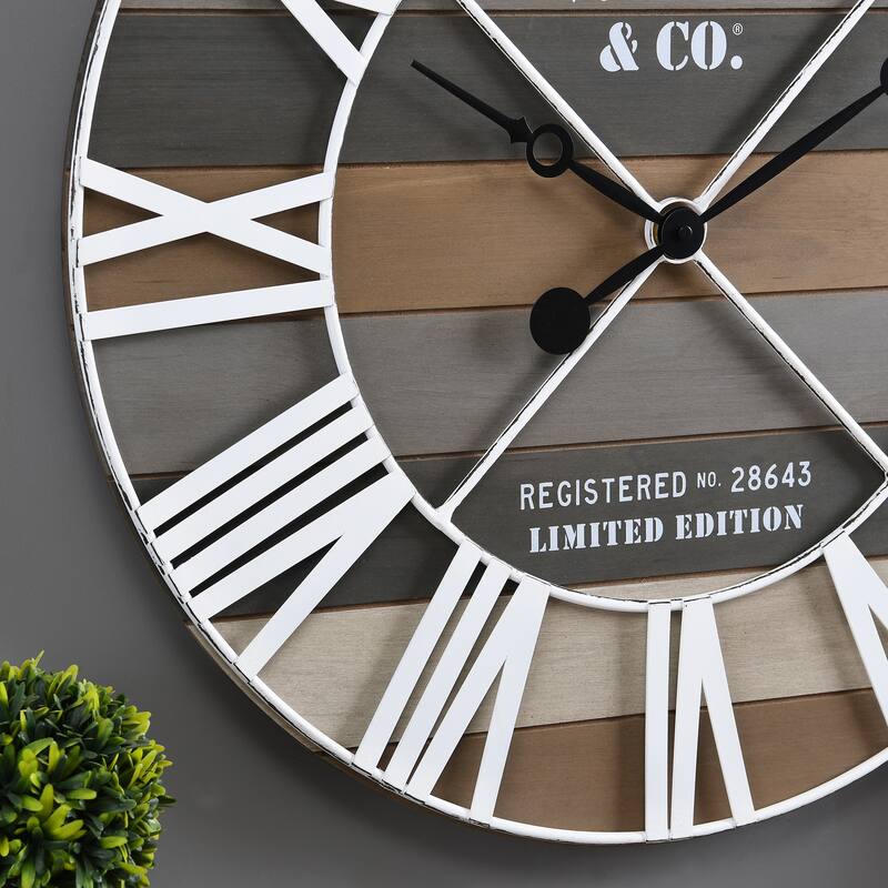 FirsTime & Co. Gray Maritime Farmhouse Planks Clock, American Crafted, Gray, Wood, 24 x 2 x 24 in