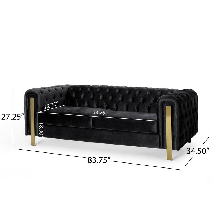 Velvet Button Tufted 3-seater Sofa with Iron Legs