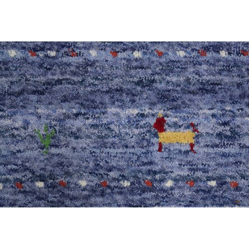 Hand Knotted Oriental 100% Wool Carpet Tribal Animal Pictorial Navy Blue & Blues Gabbeh Area Rug - 6' 0'' X 6' 1''