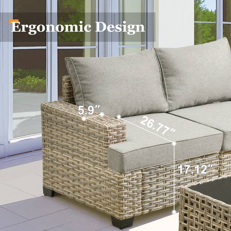 XIZZI 7 Pieces Patio Furniture Wide Armrest Conversation Sofa Set with Ottomans