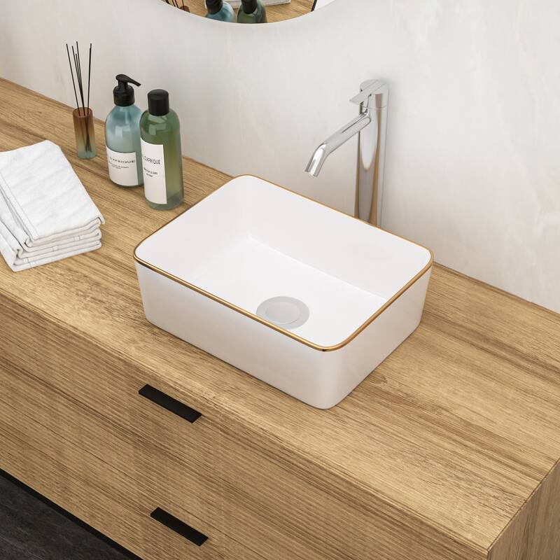 16x12 Inch Ceramic Rectangular Vessel Bathroom Sink