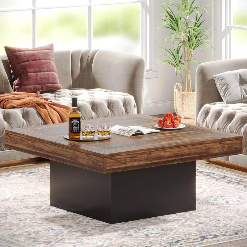 Modern Square LED Coffee Table, Low Center Table with Built-In Light for Living Room