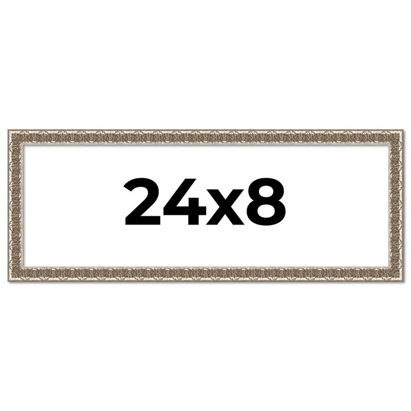 24x8 Frame Silver Versailles Ornate Solid Wood Picture Frame | 1 Inch
