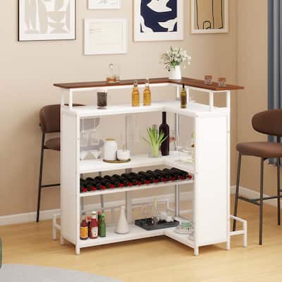 Moasis L Shaped Mini Home Bar Unit Table with Music Sensing LED Light