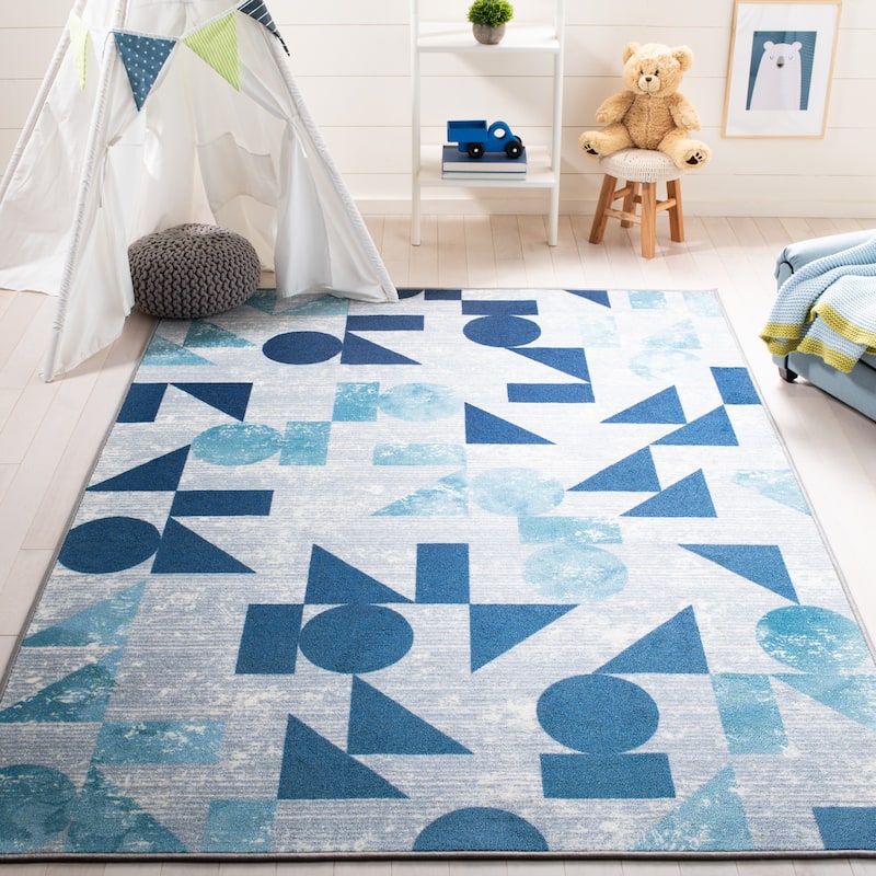 SAFAVIEH Kids Playhouse Machine Washable Slip Resistant Charla Hopscotch - 3' 3" x 5' 3" - Grey/Blue - Rectangle