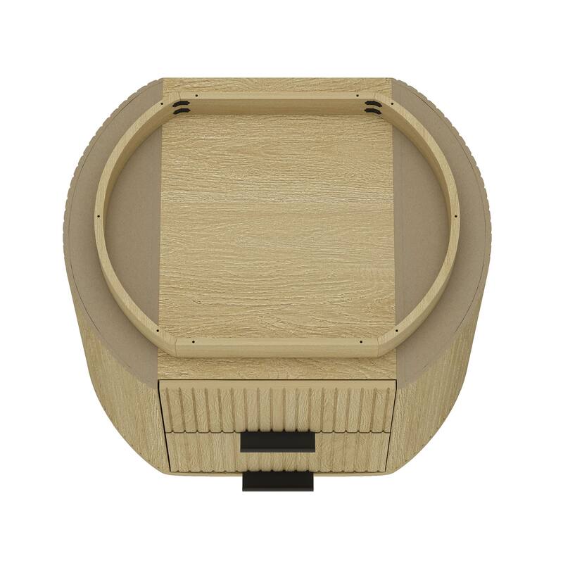 Modern Nightstand with 2 Drawers Natural Oak Finish Ribbed Texture