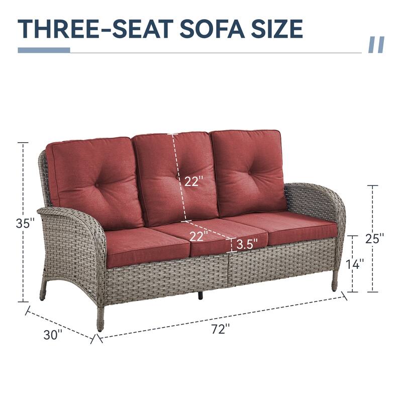 Gymojoy 3-Seat Outdoor Wicker Sofa with Professional Outdoor Cushions