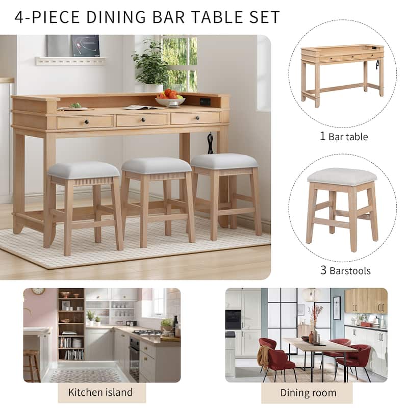 4-Piece Retro Dining Set for 3 with Storage Drawers, Small Space Kitchen Table & Chairs