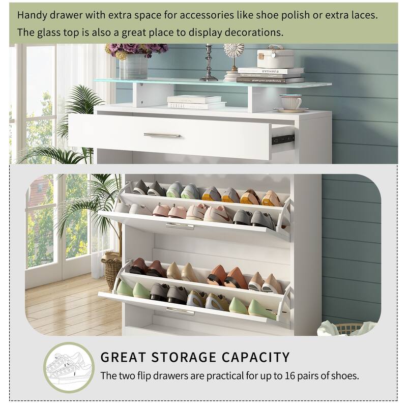 Free Standing Shoe Rack with LED Light for Hallway