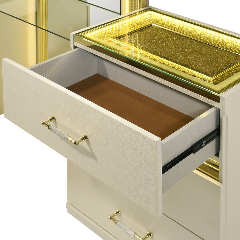 Furniture of America Saven Modern 2-Piece 6-Drawer Vanity Set with LED Light and Full-Length Mirror