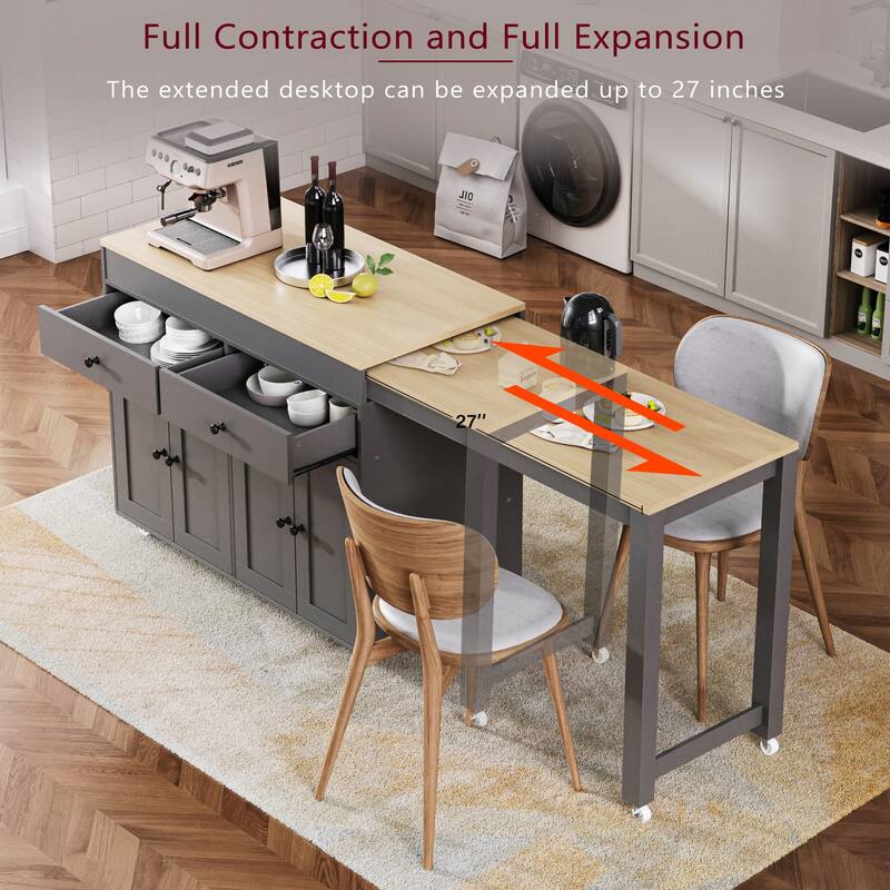 Kitchen Island with Extendable Dining Table,Rolling Kitchen Island on Wheels - N/A