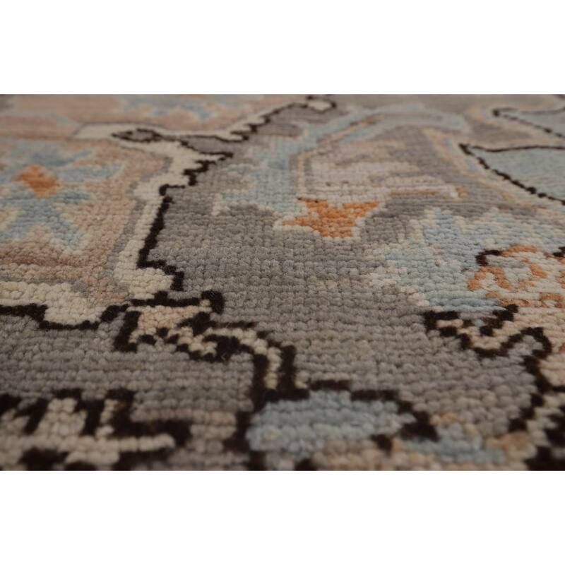 Vegetable Dye Oushak Turkish Rug Blue Hand-Knotted Wool Carpet - 6'1"x 9'0"