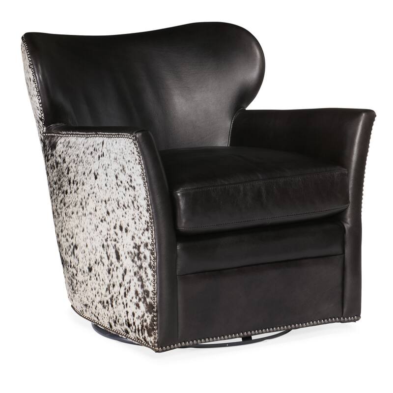 Hooker Furniture Kato 29" Wide Aniline Leather Upholstered Wing Back - Legendary Graphite / Salt and Pepper
