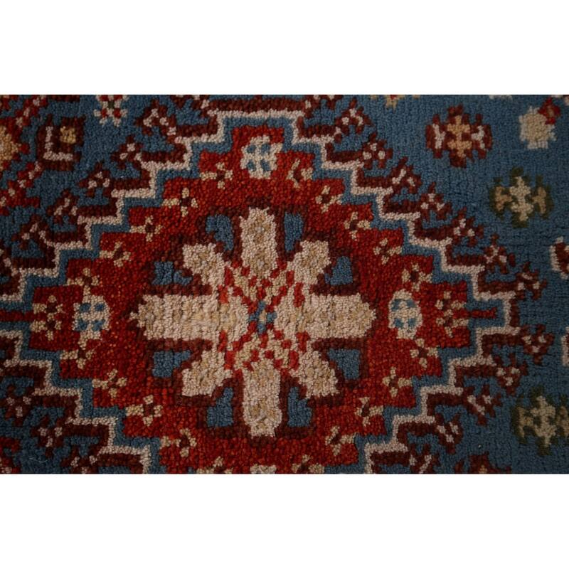Blue Geometric Kazak Indian Foyer Rug Handmade Wool Carpet - 2'6"x 6'0"