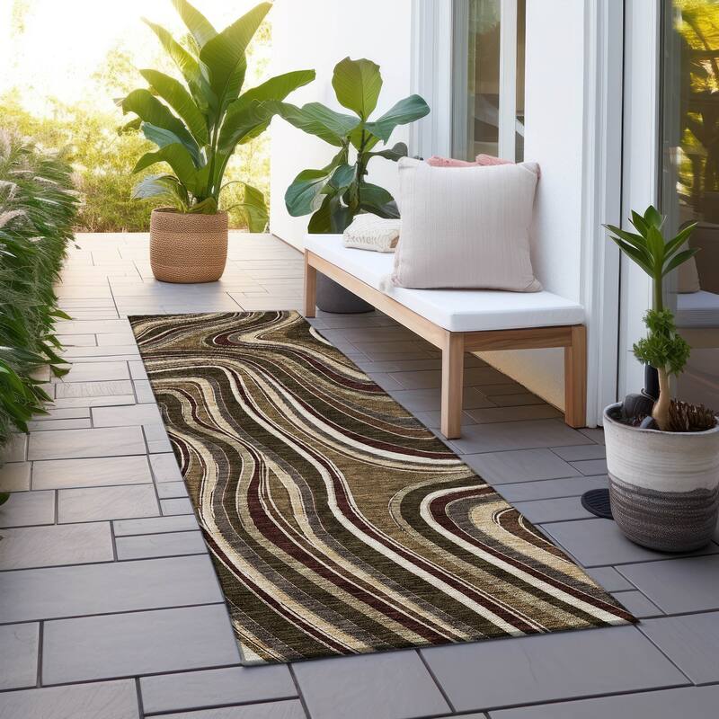 Machine Washable Indoor/ Outdoor Chantille Contemporary Abstract Rug - Fudge - 2'3" x 7'6"