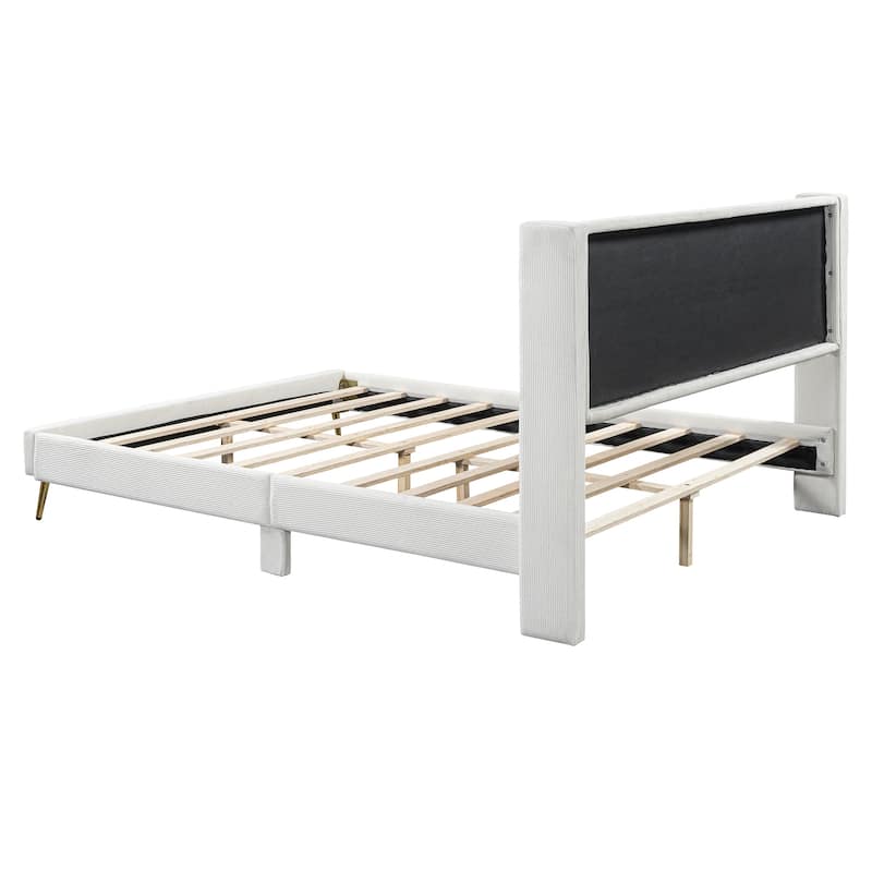 Queen Size Corduroy Platform Bed with Metal Legs